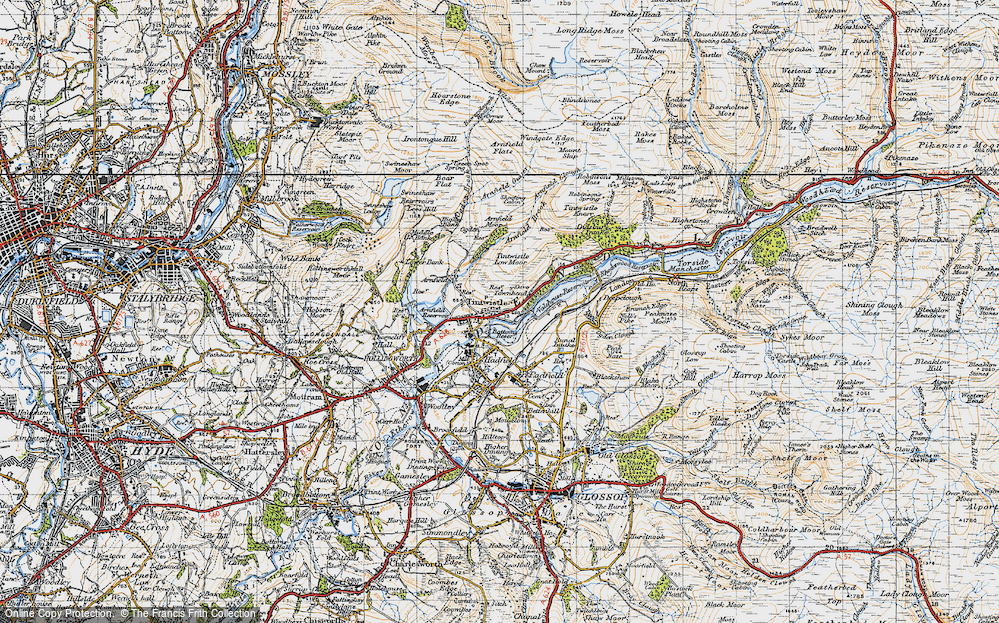 Old Map of Historic Map covering Boar Flat in 1947