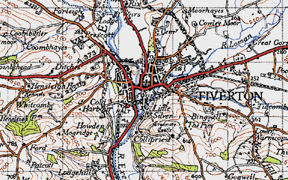 Old map of Tiverton in 1946