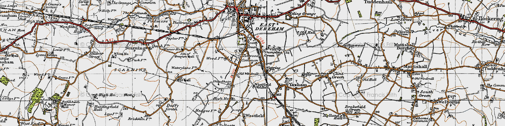 Old map of Toftwood in 1946