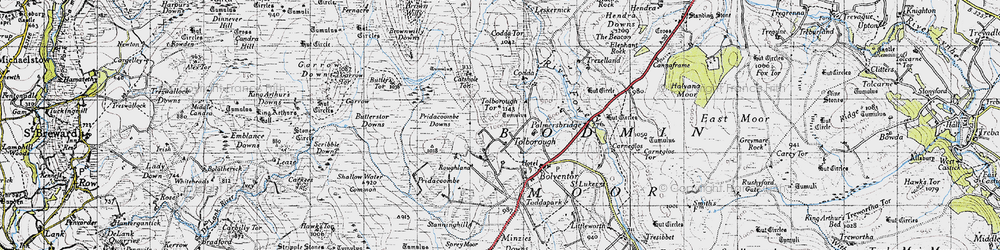Old map of Brownwilly Downs in 1946
