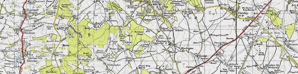 Old map of Tollard Farnham in 1940