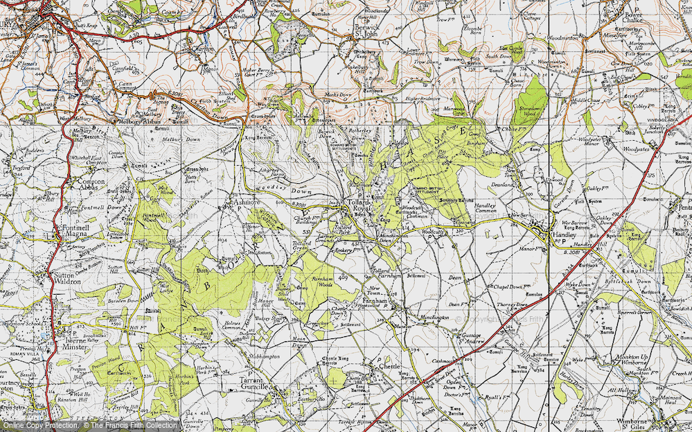 Old Map of Historic Map covering Berwick Down in 1940