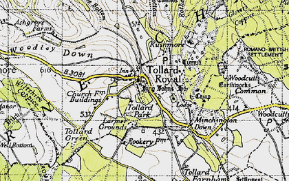Old map of Berwick Down in 1940