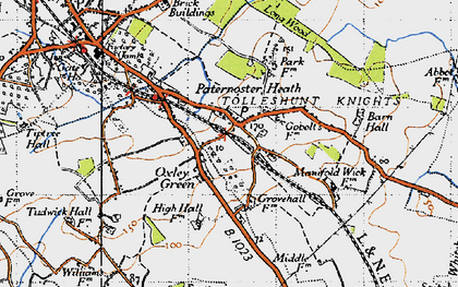 Old map of Tolleshunt Knights in 1945