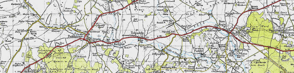 Old map of Tolpuddle in 1945
