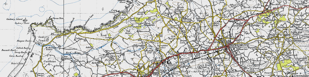 Old map of Tolvaddon Downs in 1946