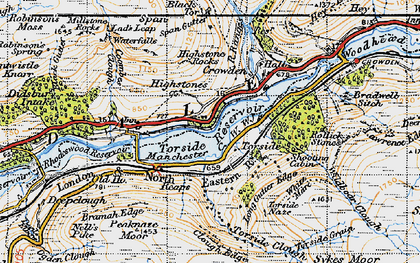 Old map of Torside Reservoir in 1947