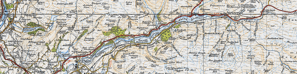Old map of Torside Reservoir in 1947
