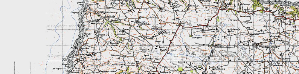 Old map of Tosberry in 1946