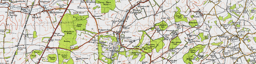 Old map of Abbotstone Down in 1945