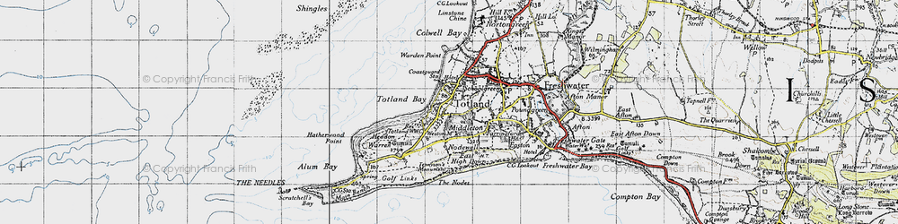 Old map of Totland in 1945