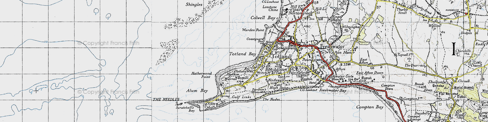 Old map of Totland Bay in 1945