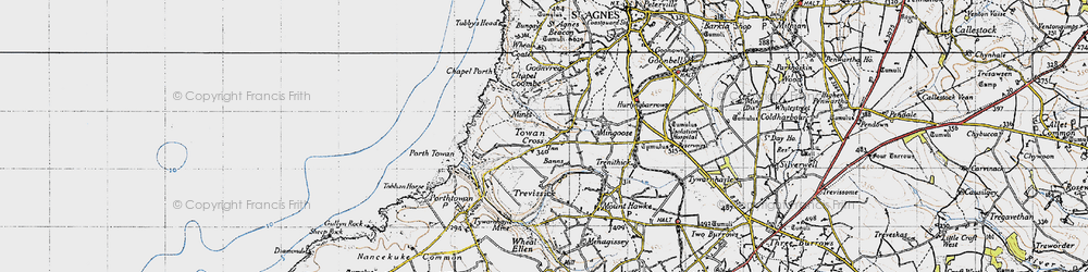 Old map of Towan Cross in 1946