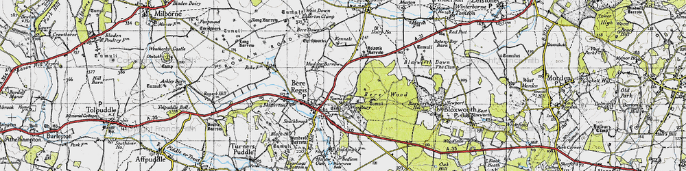 Old map of Woodbury Hill (Fort) in 1945