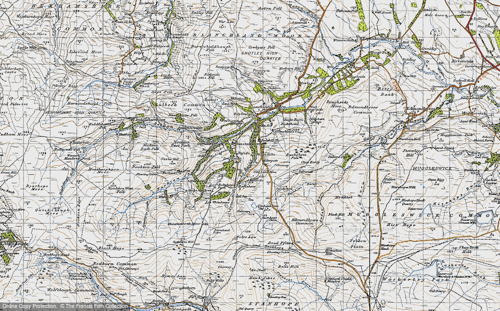 Old Map of Historic Map covering Buckshott Fell in 1947