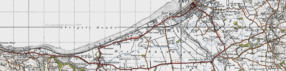 Old map of Towyn in 1947