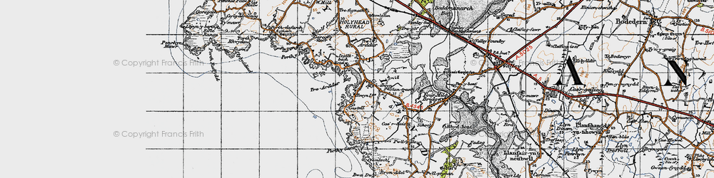 Old map of Trearddur Bay in 1947