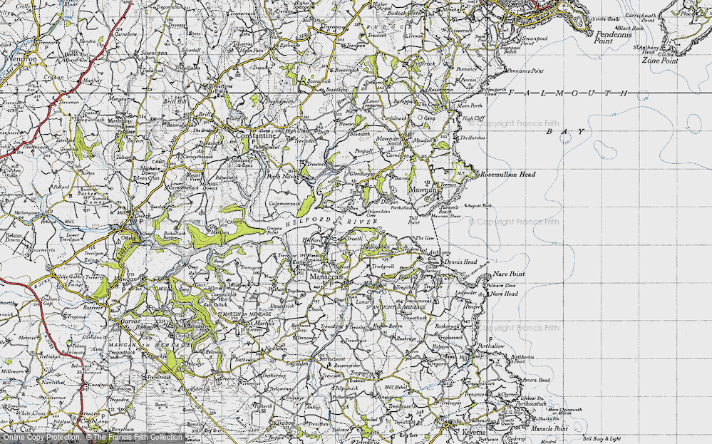 Old Map of Historic Map covering Helford River in 1946