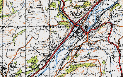 Old map of Trebanos in 1947