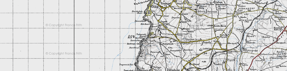 Old map of Trebarwith Strand in 1946