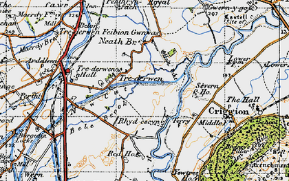 Old map of Trederwen in 1947
