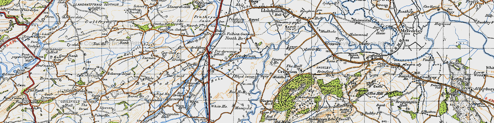 Old map of Trederwen in 1947