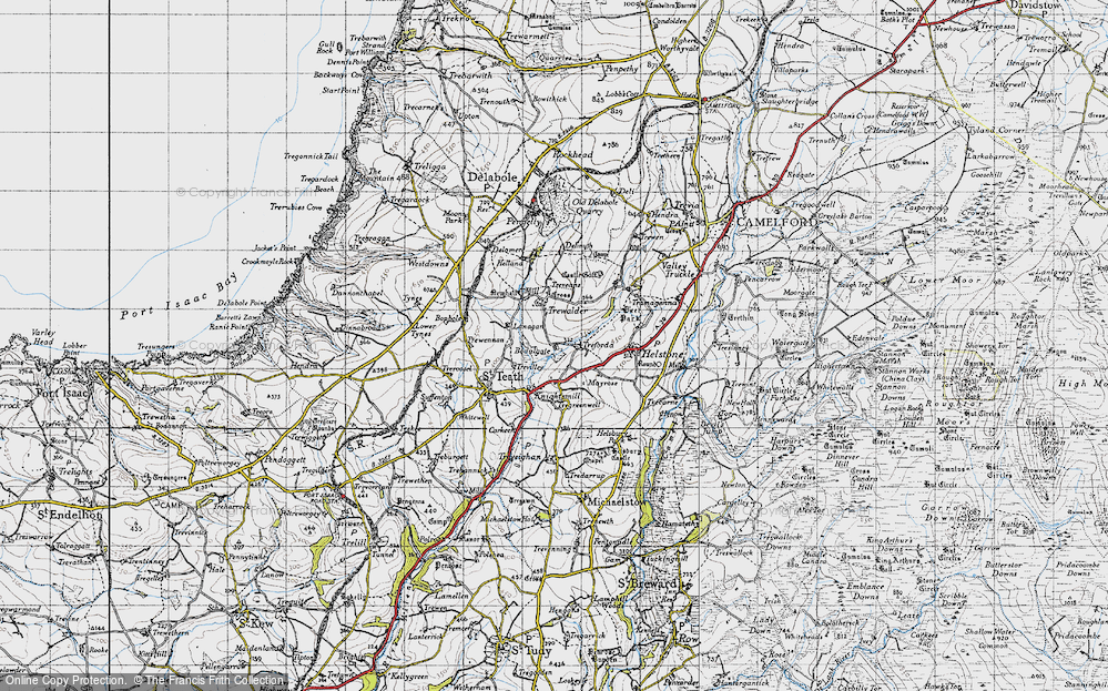 Old Map of Historic Map covering Bodulgate in 1946