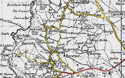 Old map of Bostraze in 1946