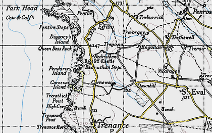 Old map of Bedruthan Steps in 1946