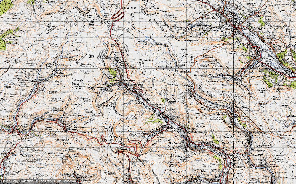Old Map of Historic Map covering Y Garn Bica in 1947