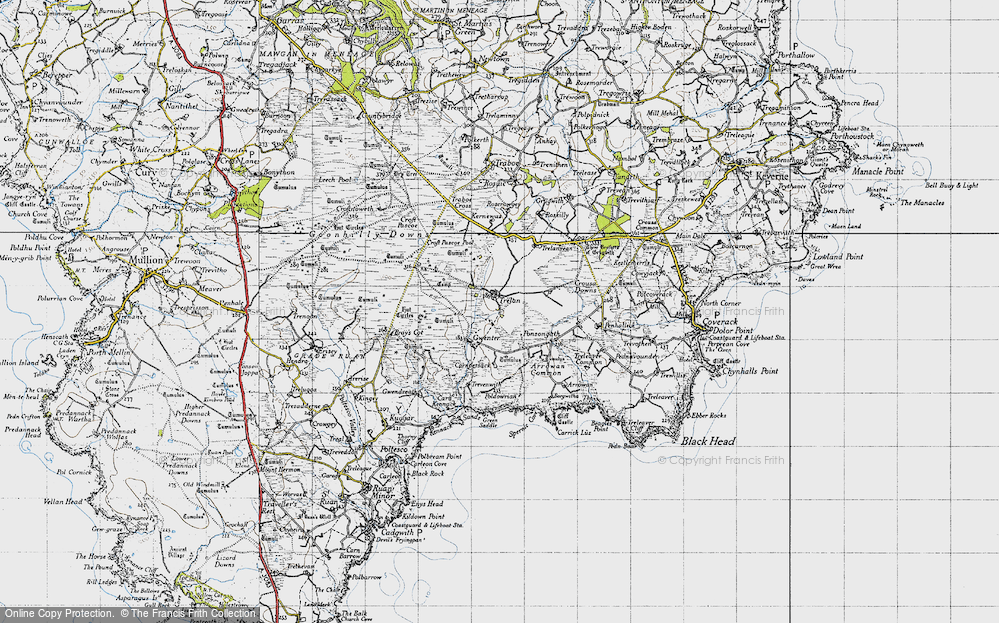 Old Map of Historic Map covering Goonhilly Downs in 1946