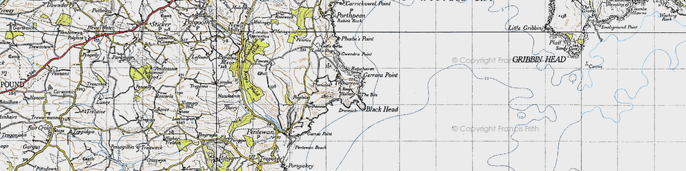 Old map of Trenarren in 1946