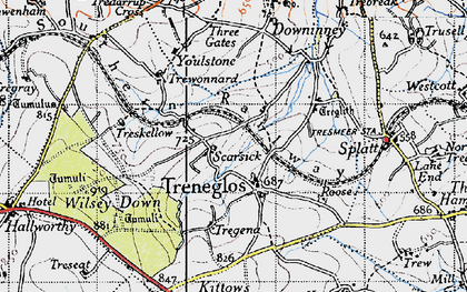 Old map of Treneglos in 1946