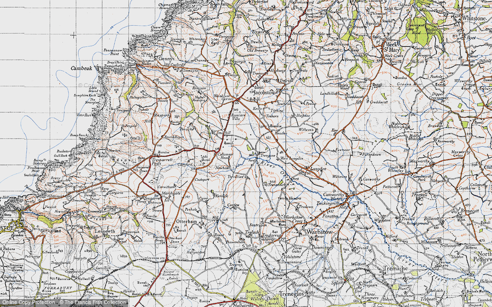 Old Map of Historic Map covering West Langdon in 1946