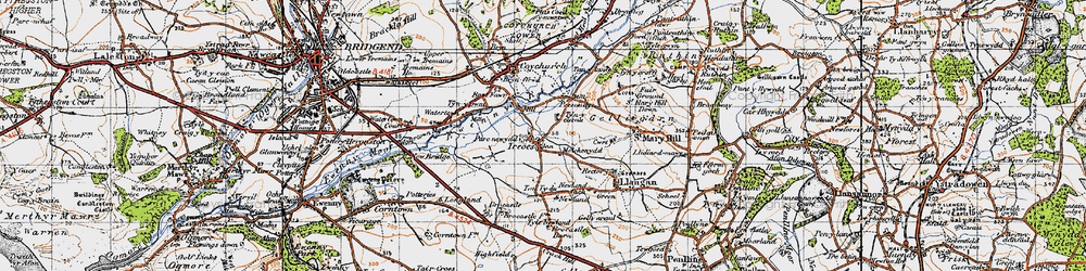 Old map of Treoes in 1947