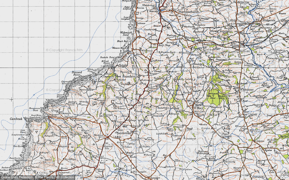 Old Map of Historic Map covering Barton Hele in 1946