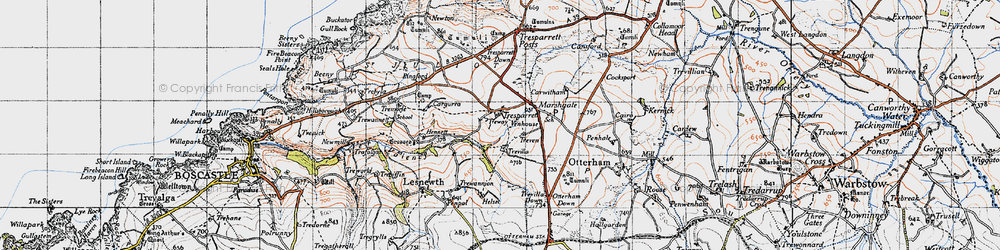 Old map of Tresparrett in 1946
