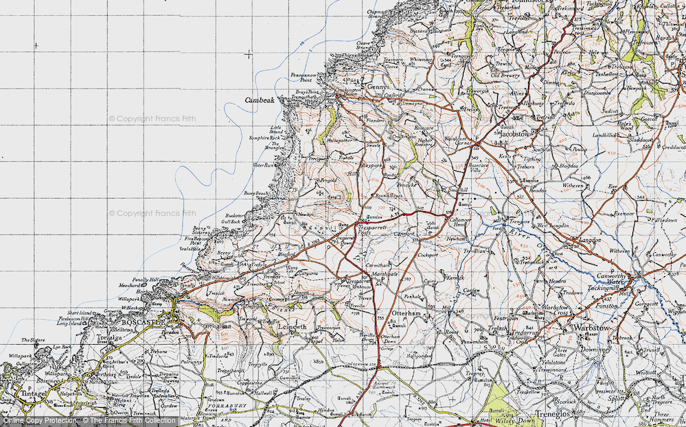 Old Map of Tresparrett Posts, 1946 in 1946