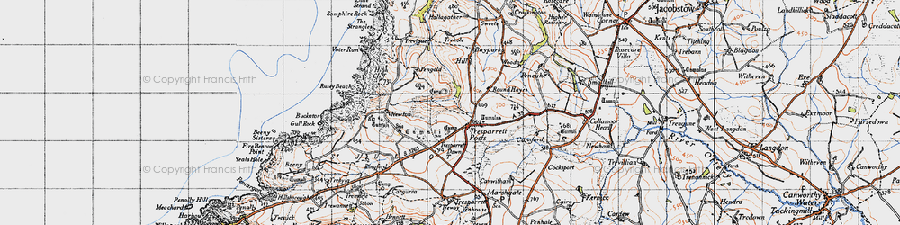 Old map of Tresparrett Posts in 1946