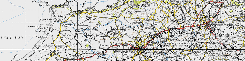 Old map of Treswithian Downs in 1946