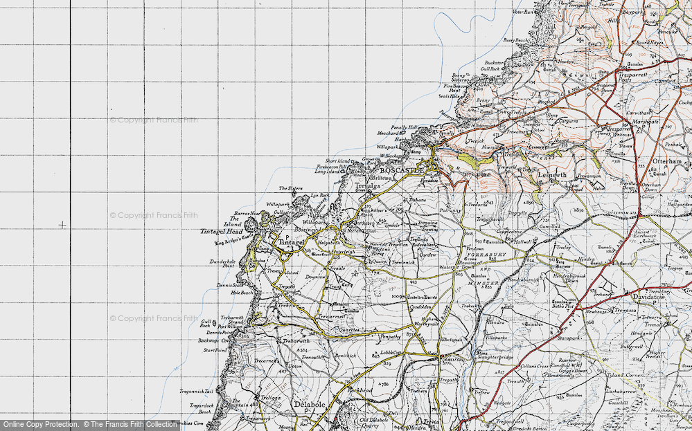 Old Map of Historic Map covering Rocky Valley in 1946