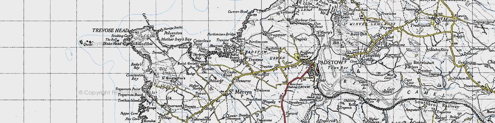 Old map of Trevone in 1946