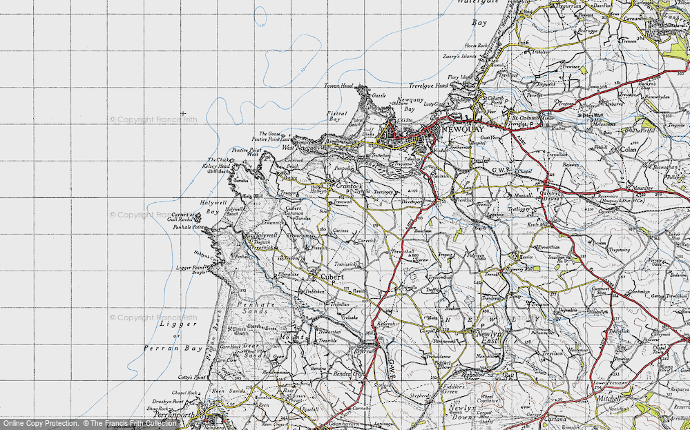 Old Map of Historic Map covering Cubert Common in 1946