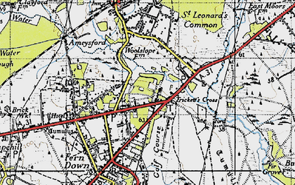 Old map of Trickett's Cross in 1940