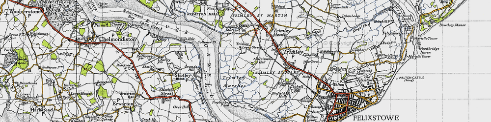 Old map of Trimley Lower Street in 1946