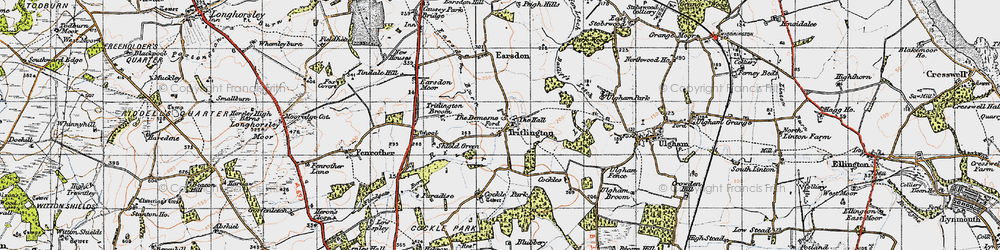 Old map of Tritlington in 1947