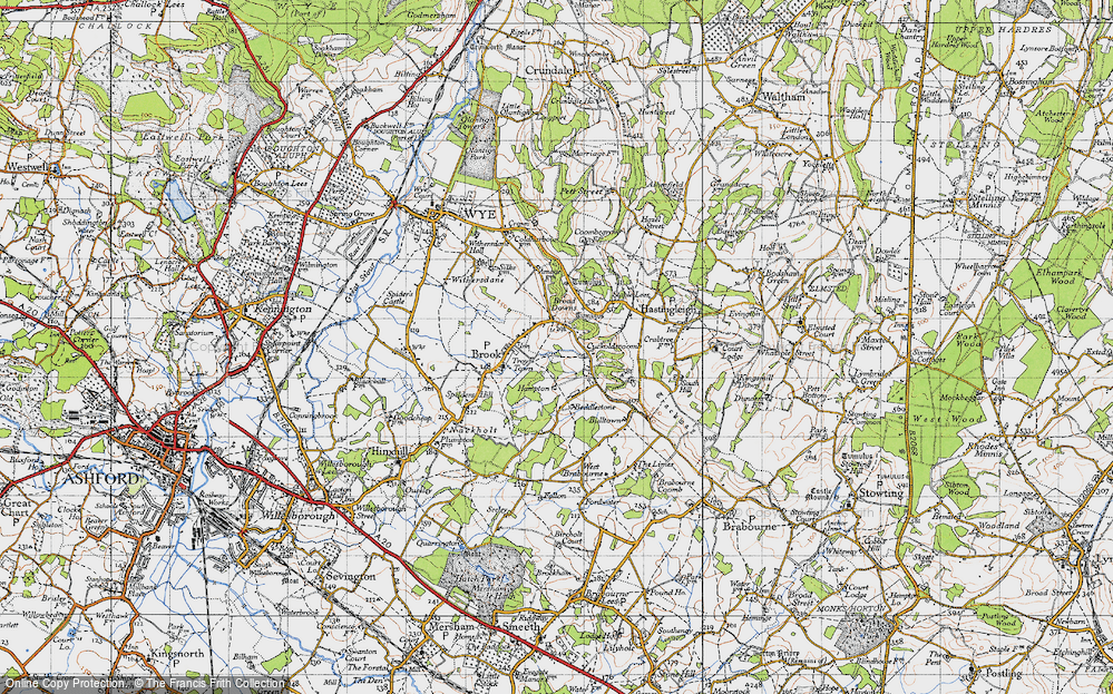 Old Map of Historic Map covering Broad Downs in 1940