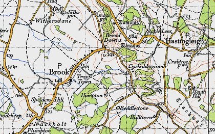 Old map of Broad Downs in 1940