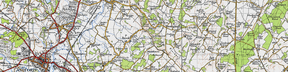 Old map of Broad Downs in 1940