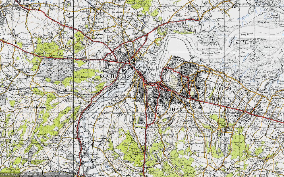Old Map of Historic Map covering Temple Marsh in 1946